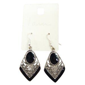 I Am Women's Black and Silver Enamel Filigree Drop Dangle Earrings
